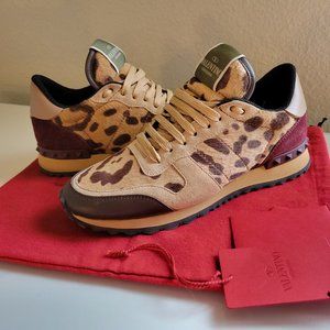 Valentino Garavani Rockrunner Rockstud Sneakers Size 39/9 Leopard Calf Hair